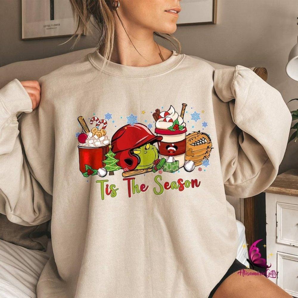 Baseball Tis The Season Grinch Coffee Latte Christmas Sweatshirt